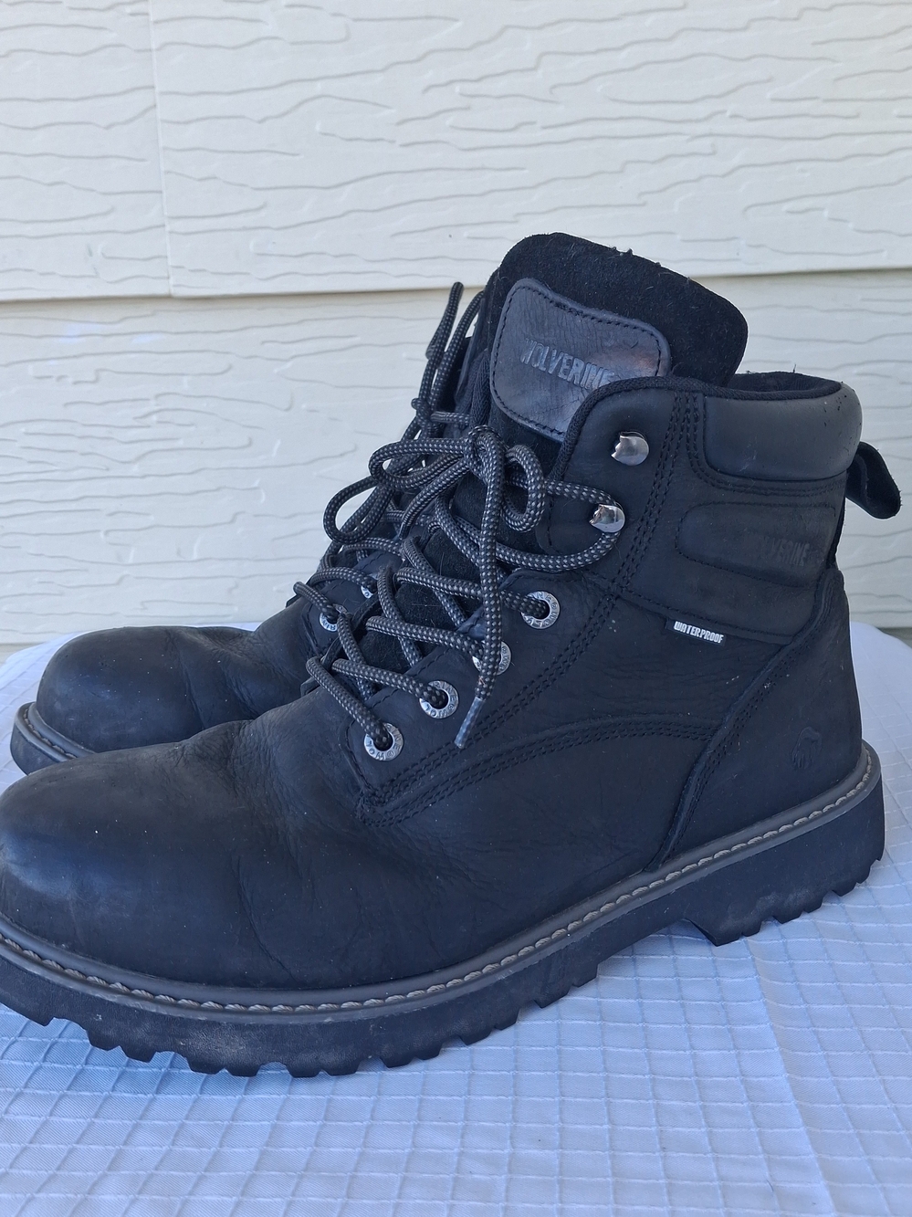 Wolverine Black Lace-Up Waterproof Work Boots Size 12 Extra Wide No Insole